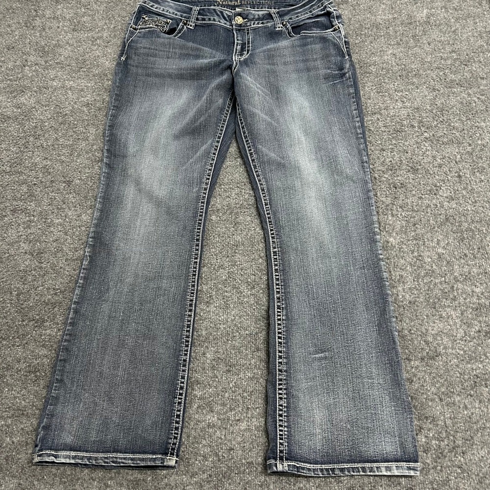 Natural Reflections Jeans Womens Size 14 Blue Bootcut Embellished Cross Pockets